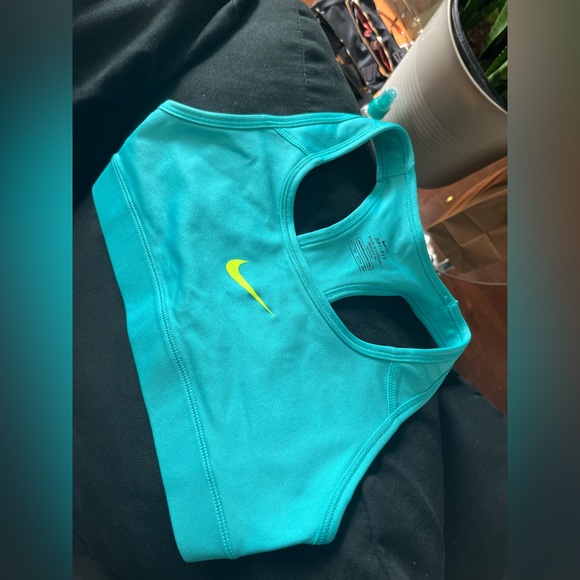 RARE NIKE SPORTS BRA TEAL W NEON GREEN SWOOSH - Picture 3 of 6